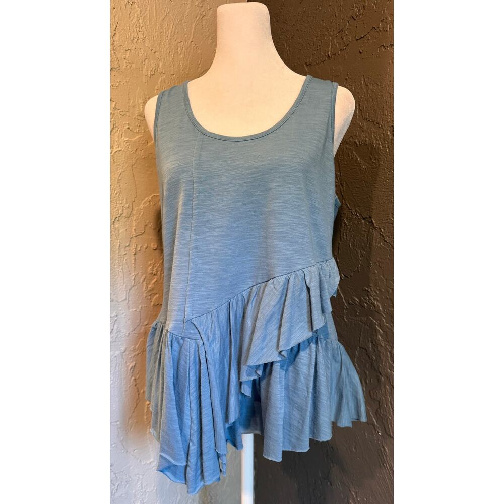 Sundance Dusty Blue Ruffle Tank - Size Small - Picture 2 of 8